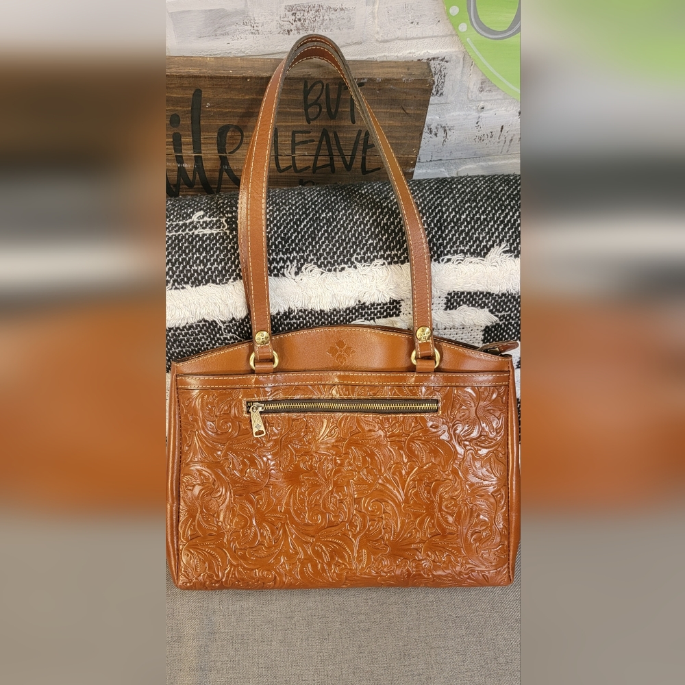 Patricia Nash Brown Tooled Leather Shoulder Tote Bag